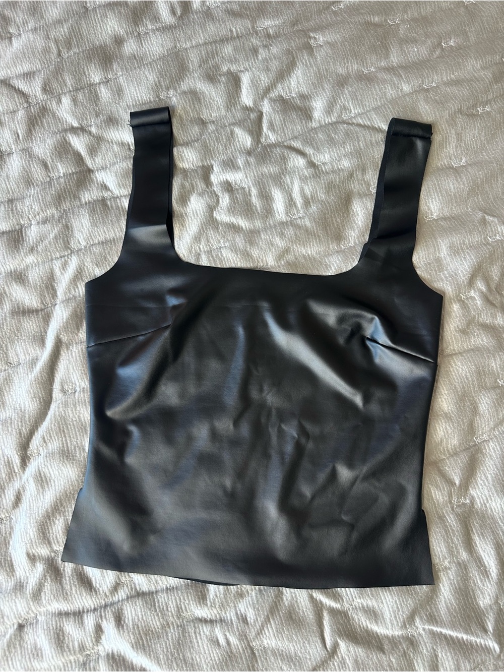 White Fox Boutique Black Faux Leather Square Neck Tank NWOT